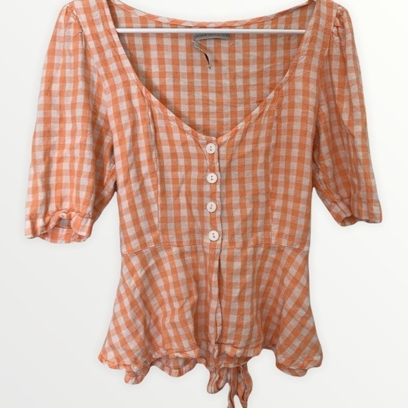 Urban Outfitters Orange Gingham Plaid Blouse Size L - Picture 1 of 9